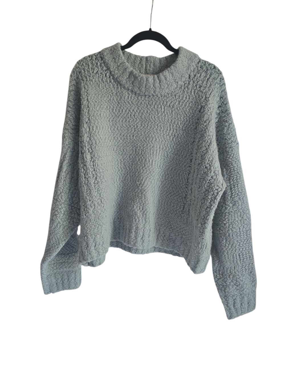 Joie Light Light Blue Teal Textured Crewneck Wool Light Teal Sweater